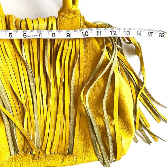 Alberta Di Canio Fringe Shoulder Bag Pebbled Leather Yellow Boho Western Hippie - Picture 14 of 16